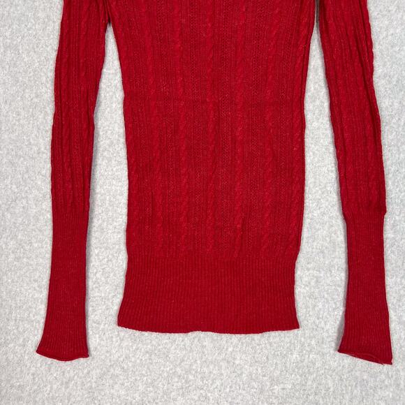 VTG Abercrombie & Fitch Red Y2K V Neck Cable Knit Sweater Size Medium - Picture 7 of 9